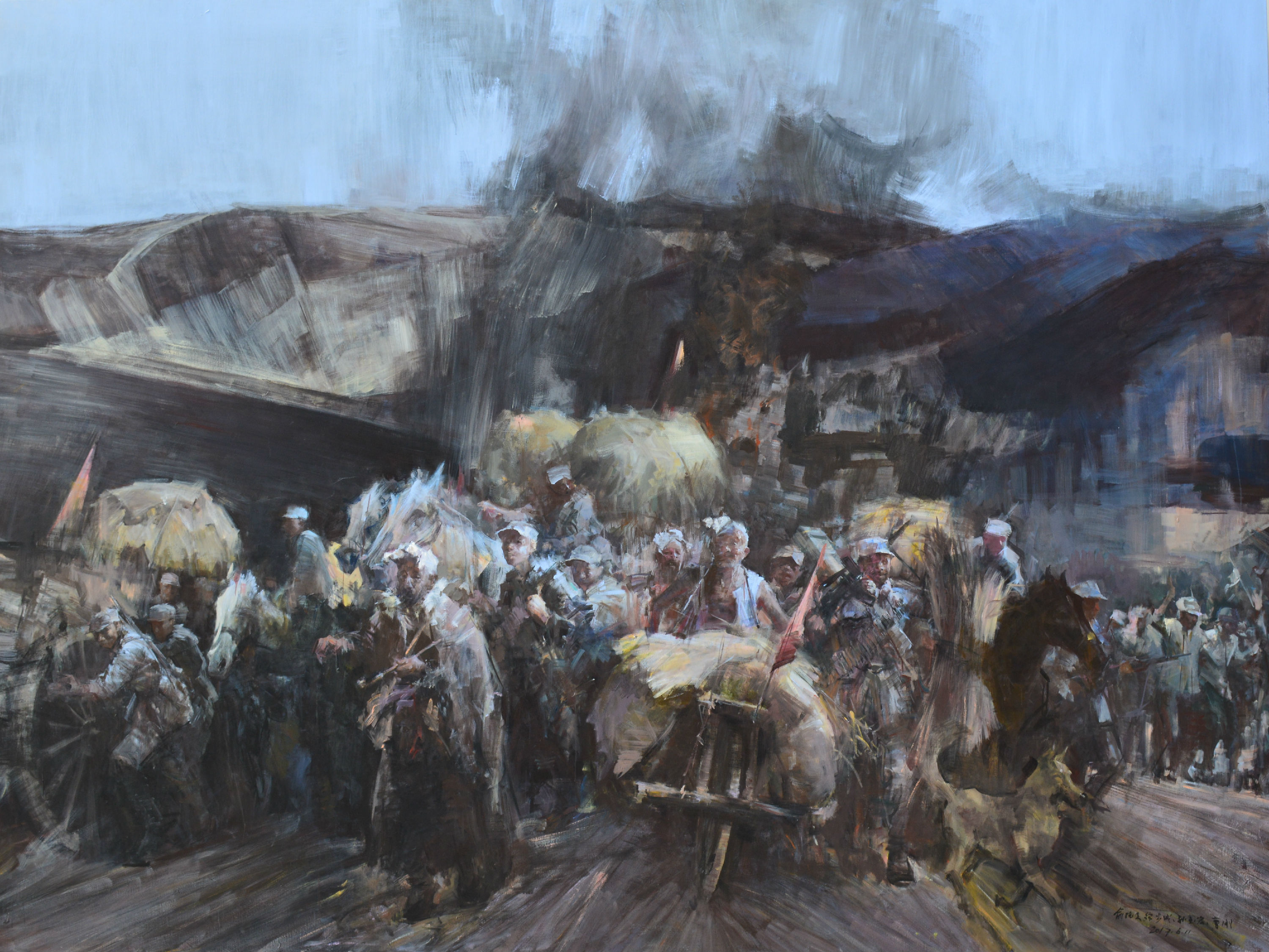 文汇新闻:上师大创作的大型油画《车桥战役》《蟠龙镇